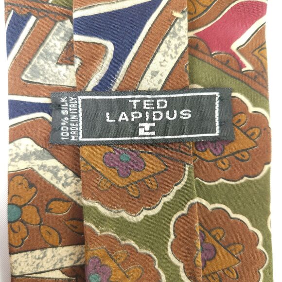 Ted Lapidus Abstract Floral Geometric Silk Tie 57" x 3.75" Made in Italy - Picture 3 of 5